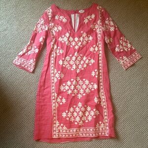 J. Crew Pink and Cream Long Sleeve Dress